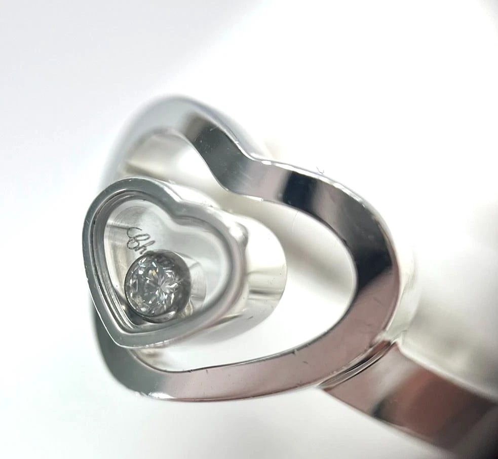 CHOPARD HAPPY DIAMONDS DOUBLE HEART: Chopard Happy Diamonds Double Heart Brand: Chopard Type: Ring Material: 18k White Gold Main Stone/Creation Natural Color: White Size: 6.5 US Accessories: None Accessories Notice: When purc