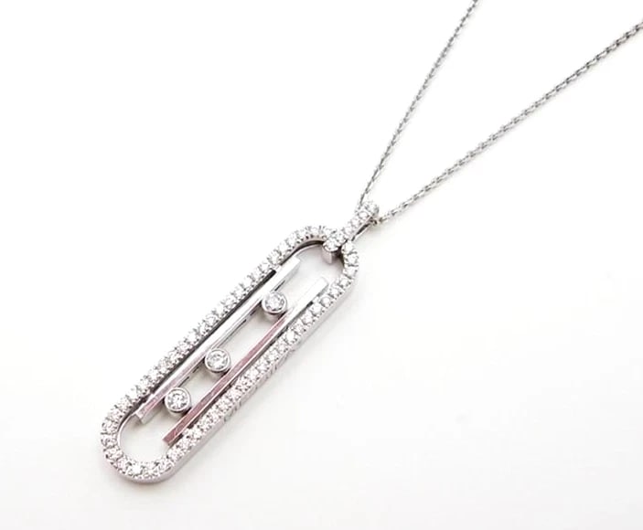 MESSIKA MOVE 10TH PM DIAMOND 18K WHITE GOLD PENDANT NECKLACE: Messika Move 10th PM Diamond 18k White Gold Pendant Necklace Brand: Messika Type: Necklace Material: 18k White Gold Main Stone/Creation Natural Color: White Size: Pendant Size: H40.4 × W9.1 × D3
