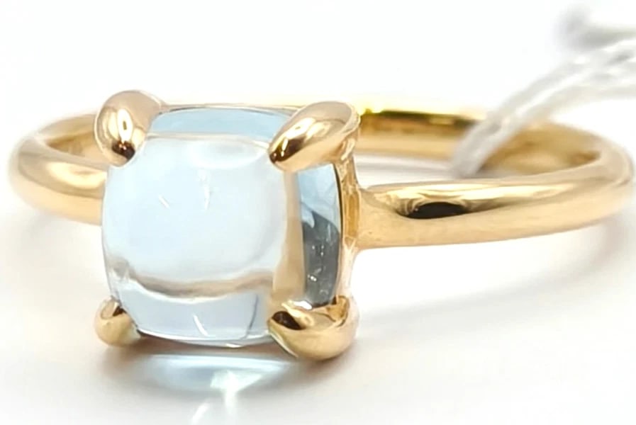 TIFFANY & CO. PALOMA PICASSO BLUE TOPAZ SUGAR STACK RING: Tiffany & Co. Paloma Picasso Blue Topaz Sugar Stack Ring Brand: Tiffany & Co. Type: Ring Material: 18k Yellow Gold Main Stone/Creation Blue Topaz Color: Yellow Size: 7 US Accessories: None