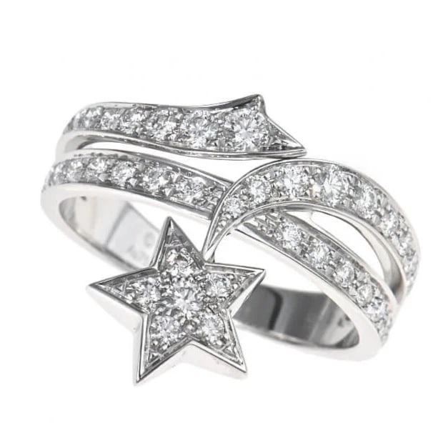 CHANEL COMET STAR WHITE GOLD 18K DIAMOND RING: CHANEL Comet Star White Gold 18K Diamond Ring Brand: CHANEL Type: Ring Material: 18k White Gold Main Stone/Creation Natural Color: White Gold Size: 6 US Accessories: None Accessories Notice: