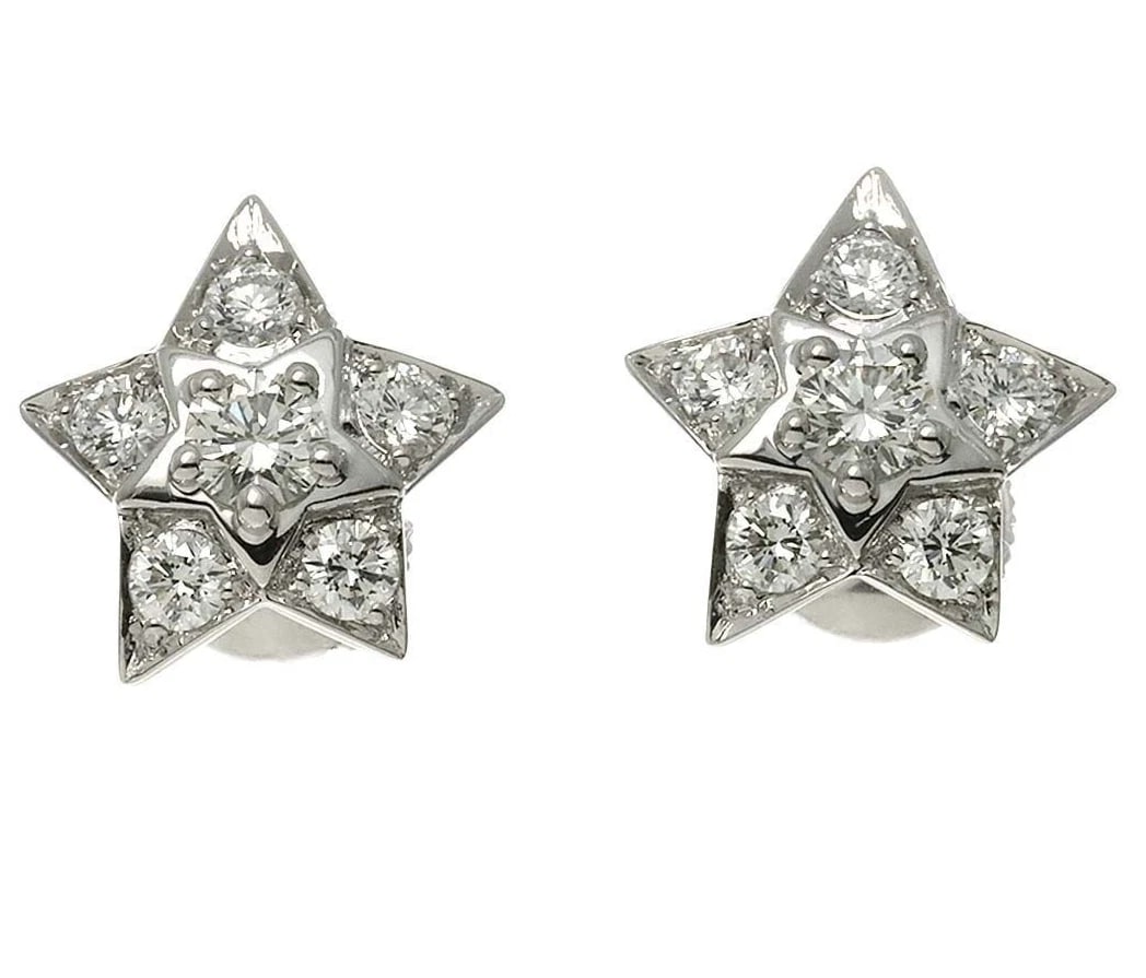CHANEL COMET STAR DIAMOND STUD EARRINGS: CHANEL Comet Star Diamond Stud Earrings Brand: CHANEL Type: Earrings Material: 18k White Gold Main Stone/Creation Natural Color: White Gold Size: H approx. 1.25 cm x W approx. 1.20 cm / 0.49 x 0.4