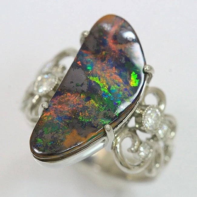 AMIJE BOULDER OPAL DIAMOND PLATINUM 900 COCKTAIL RING (1 of 2)