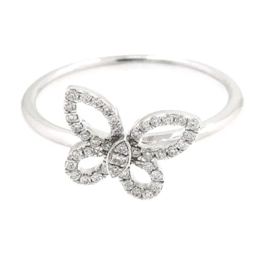 GRAFF MINI BUTTERFLY DIAMOND PAVE 18K WHITE GOLD RING: Graff Mini Butterfly Diamond Pave 18k White Gold Ring Brand: Graff Type: Ring Material: 18k White Gold Main Stone/Creation Natural Color: White Size: 7 US Accessories: None Accessories