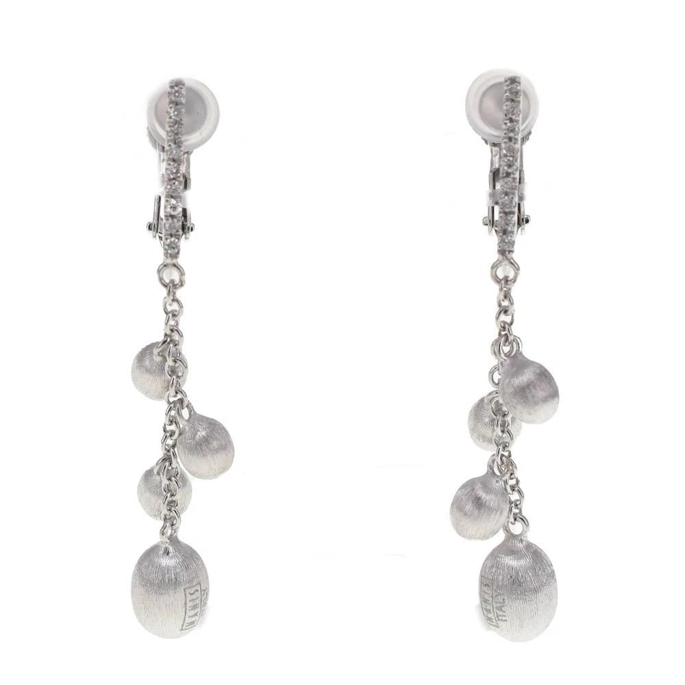 NANIS 18K WHITE GOLD DIAMOND SWING DANGLE DROP BALL EARRINGS: Nanis 18k White Gold Diamond Swing Dangle Drop Ball Earrings Brand: Nanis Type: Earrings Material: 18k White Gold Main Stone/Creation Natural Color: White Size: Width: Approx. 11.8mm (0.46") Heigh