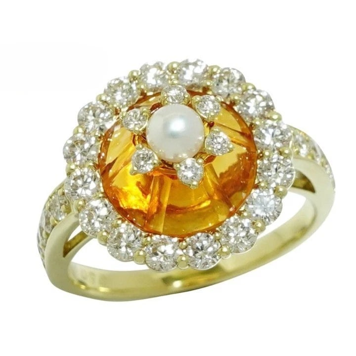 CITRINE BABY PEARL DIAMOND 18K YELLOW GOLD COCKTAIL RING (1 of 5)
