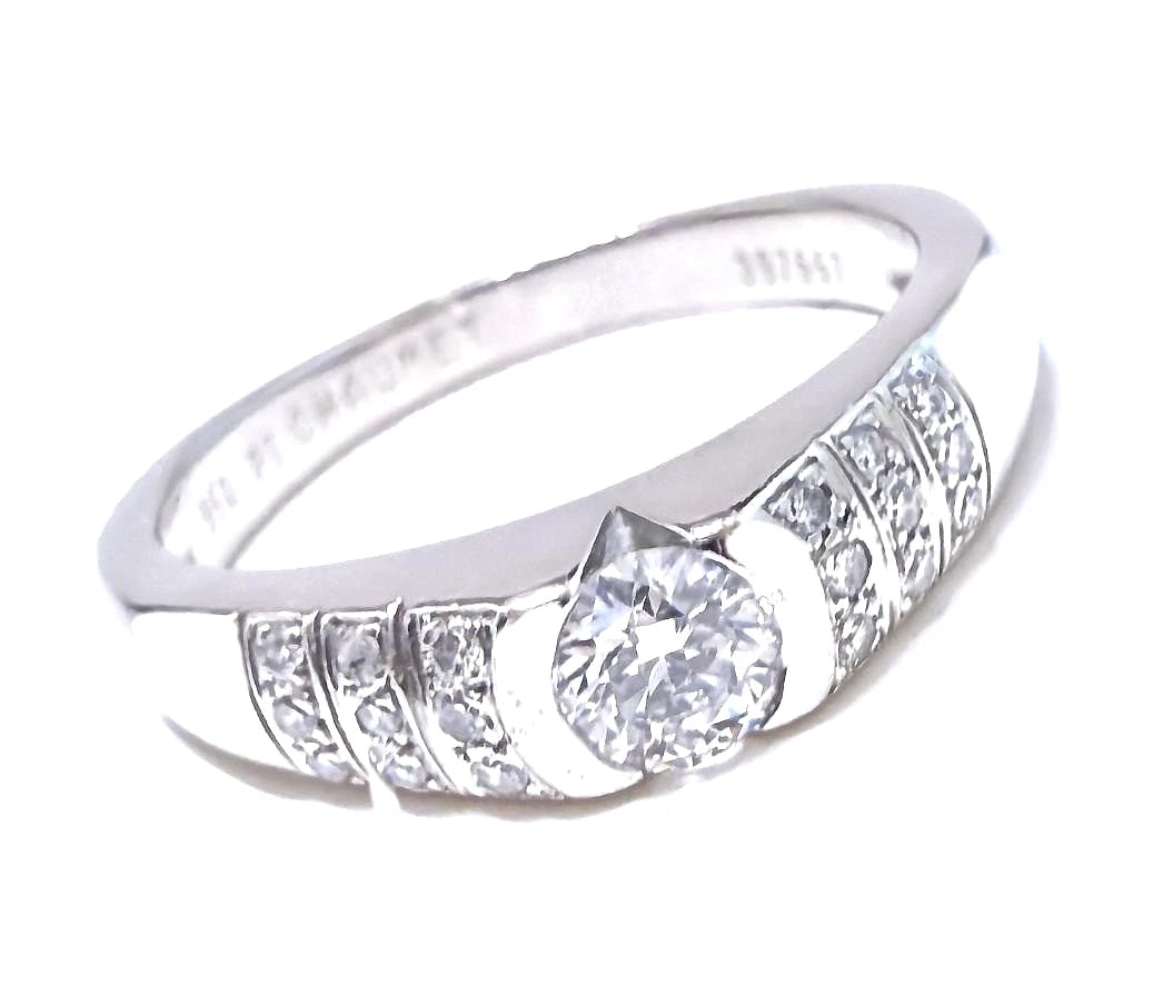 CHAUMET FIDELITE DIAMOND PLATINUM 950 RING: Chaumet Fidelite Diamond Platinum 950 Ring Brand: Chaumet Type: Ring Material: Platinum 950 Main Stone/Creation Natural Color: White Size: 7.5 US Accessories: None Accessories Notice: When