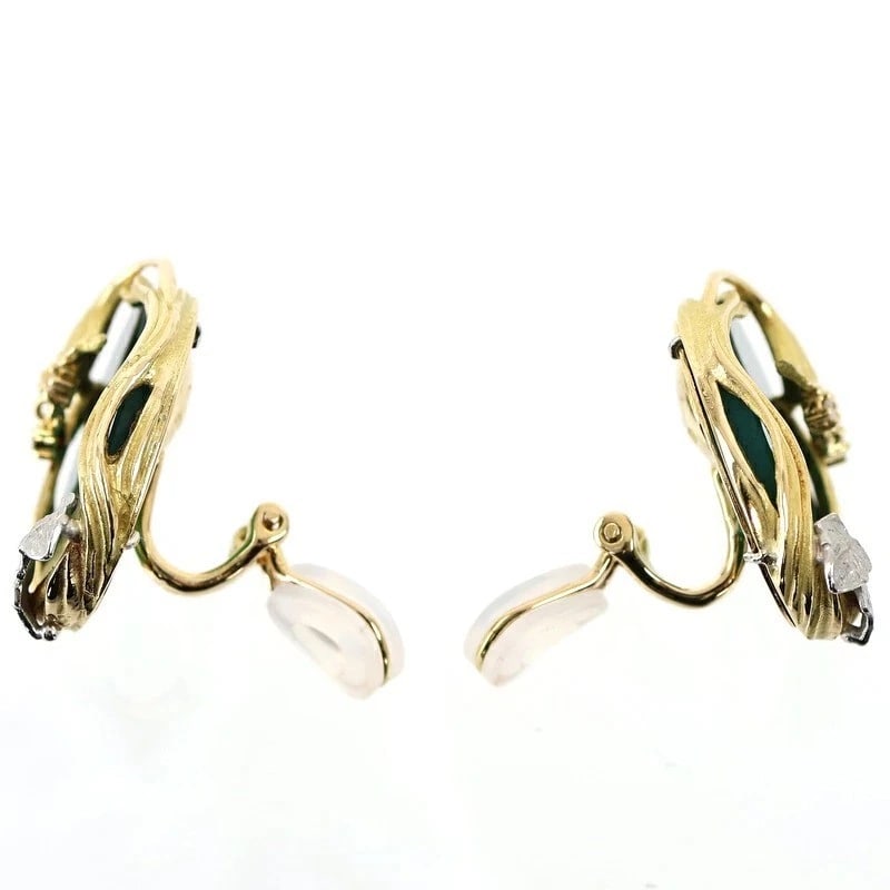 NOBUKO ISHIKAWA AS TIME AGATE DIAMOND EARRINGS: Nobuko Ishikawa As Time Agate Diamond Earrings Brand: Nobuko Ishikawa Type: Earrings Material: 18k Yellow Gold Main Stone/Creation Natural Color: Yellow, White Size: 23mm (0.91in) (H) × 17mm (0.6