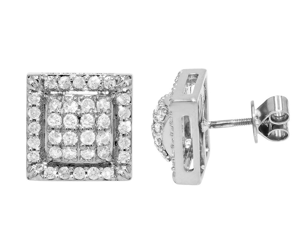 SQUARE HALO CLUSTER REAL DIAMOND STUD EARRINGS: Square Halo Cluster Real Diamond Stud Earrings Brand: None Type: Earrings Material: 10k White Gold Color: White Gold Size: Dimension 12MM Accessories: None Accessories Notice: When purchas