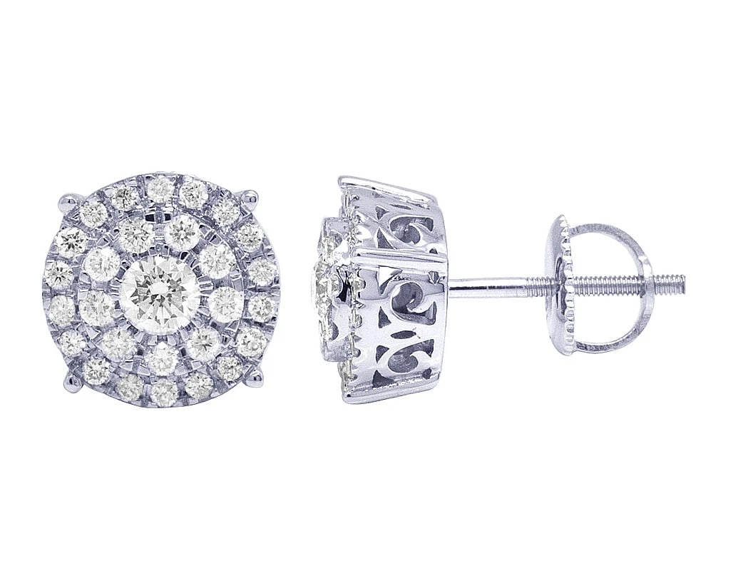 10K WHITE GOLD 4 PRONG FLOWER CLUSTER REAL DIAMOND EARRINGS: 10k White Gold 4 Prong Flower Cluster Real Diamond Earrings Brand: None Type: Earrings Material: 10k Yellow Gold Main Stone/Creation Natural Color: none Size: Dimension 9MM Accessories: None <