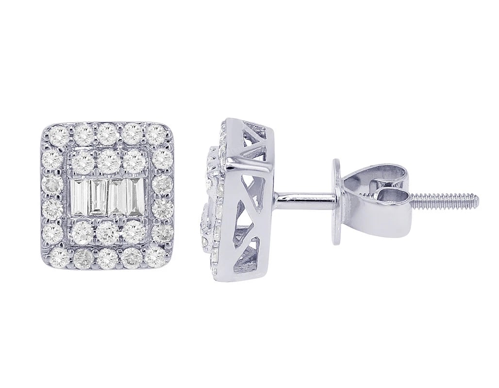 SQUARE BAGUETTE REAL DIAMOND EARRINGS 14K WHITE GOLD (1 of 4)