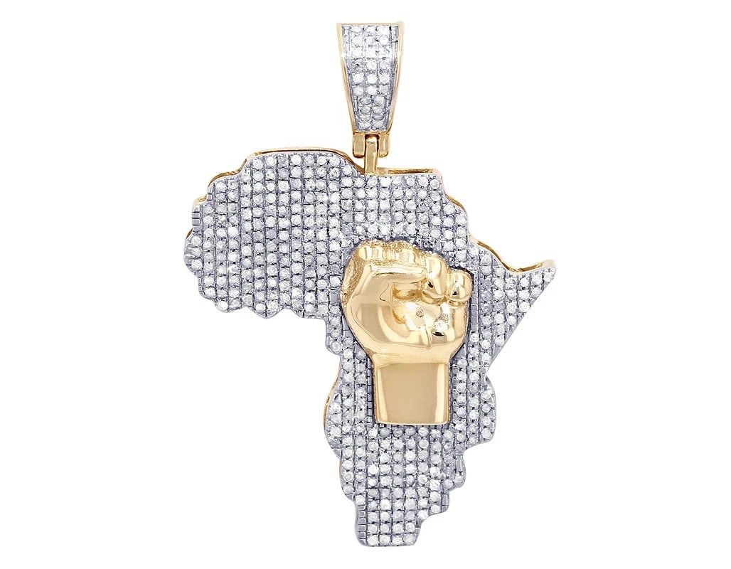 AFRICA MAP BLM REAL DIAMOND PENDANT 10K YELLOW-WHITE GOLD: Africa Map BLM Real Diamond Pendant 10k Yellow-White Gold Brand: None Type: Necklace Material: 10k Multi-Tone Gold Main Stone/Creation Natural Color: Multi-Tone Size: Dimension 2" Accessories: No