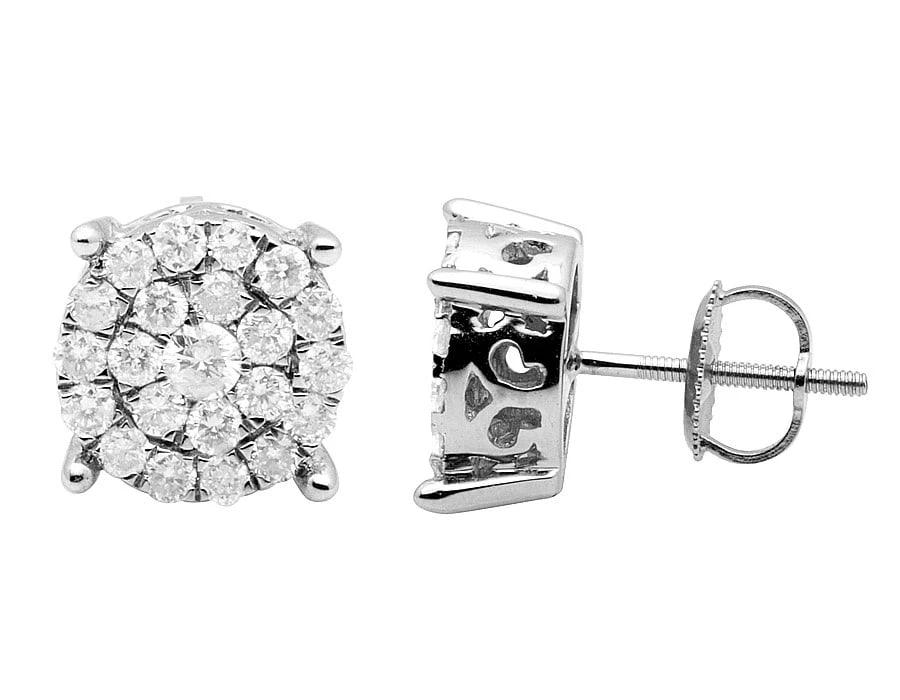 LADIES 10K WHITE GOLD REAL DIAMONDS ROUND CLUSTER STUDS EARRINGS (1 of 4)