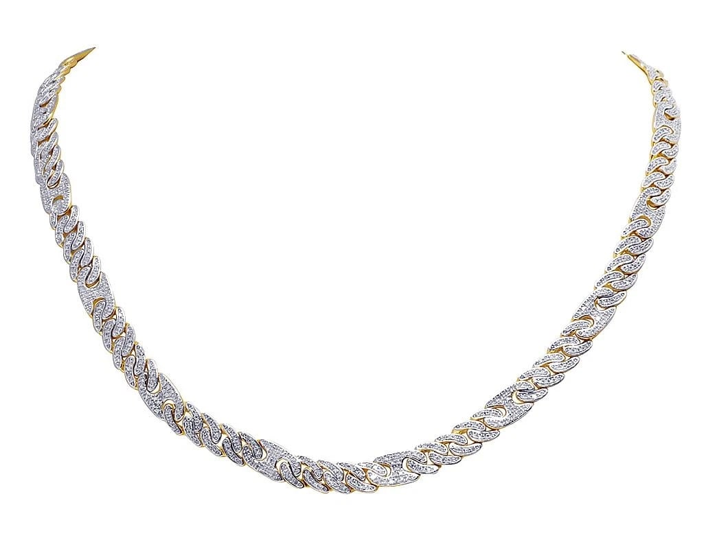 DIAMOND MARINER CUBAN CHOKER CHAIN NECKLACE: Diamond Mariner Cuban Choker Chain Necklace Brand: None Type: Necklace Material: 10k Yellow Gold Main Stone/Creation Natural Color: Yellow Gold Size: Length 21" in Width 6mm Accessories: None