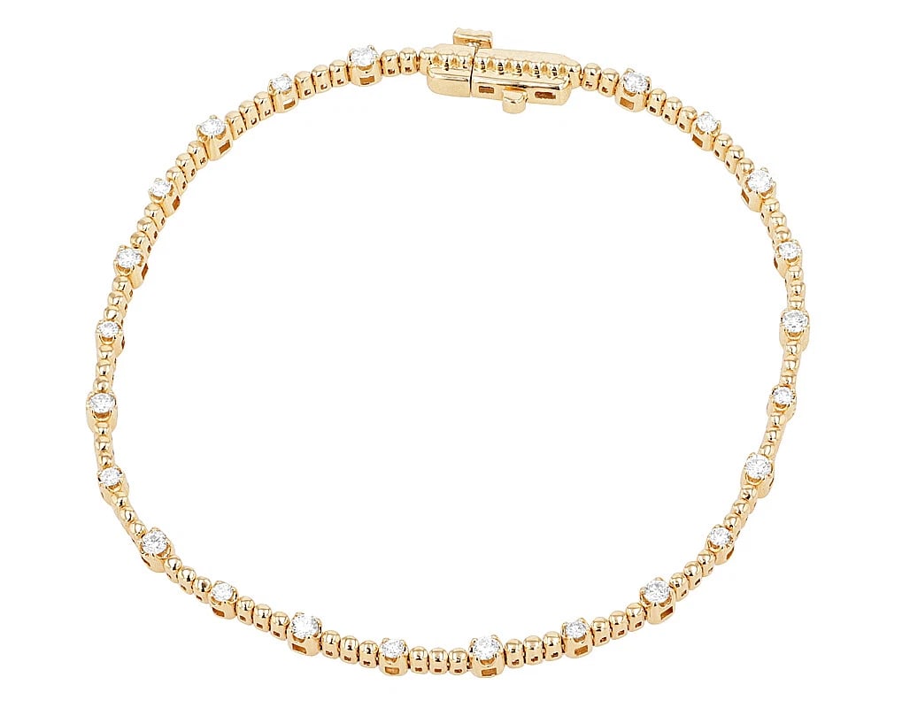 DAINTY 1 CT REAL DIAMOND TENNIS BRACELET: Dainty 1 CT Real Diamond Tennis Bracelet Brand: None Type: Bracelet Material: 14k Yellow Gold Main Stone/Creation Natural Color: Yellow Gold Size: Dimension(s) W 3mm , L 7.5" Accessories: None