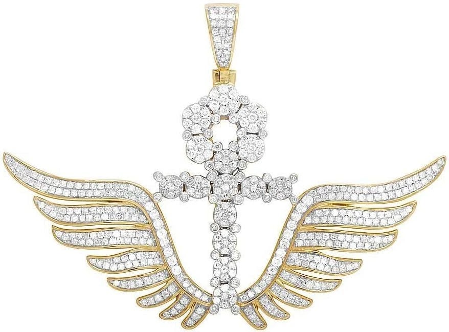 10K YELLOW GOLD GENUINE DIAMOND WING ANKH CROSS PENDANT CHARM: 10K Yellow Gold Genuine Diamond Wing Ankh Cross Pendant Charm Brand: None Type: Necklace Material: 10k Yellow Gold Main Stone/Creation Natural Color: Yellow Gold Size: Dimension 2.1" Accessories: