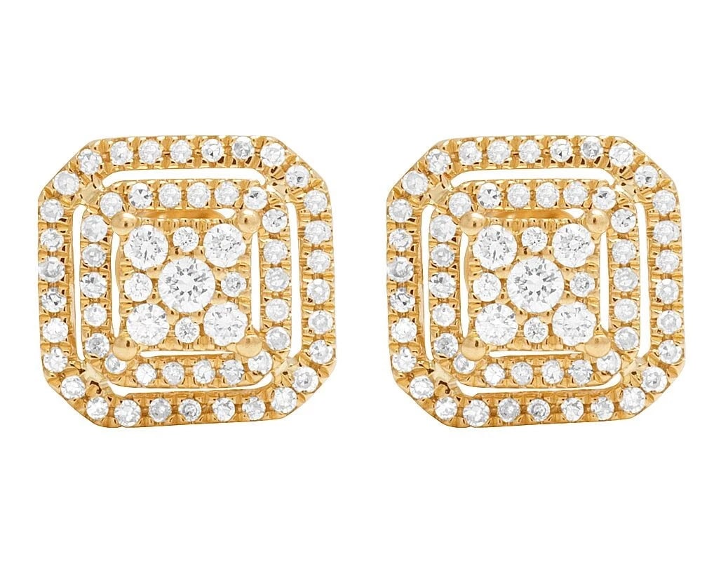 REAL 14K YELLOW GOLD GENUINE DIAMOND OCTAGON STUD EARRING (1 of 4)