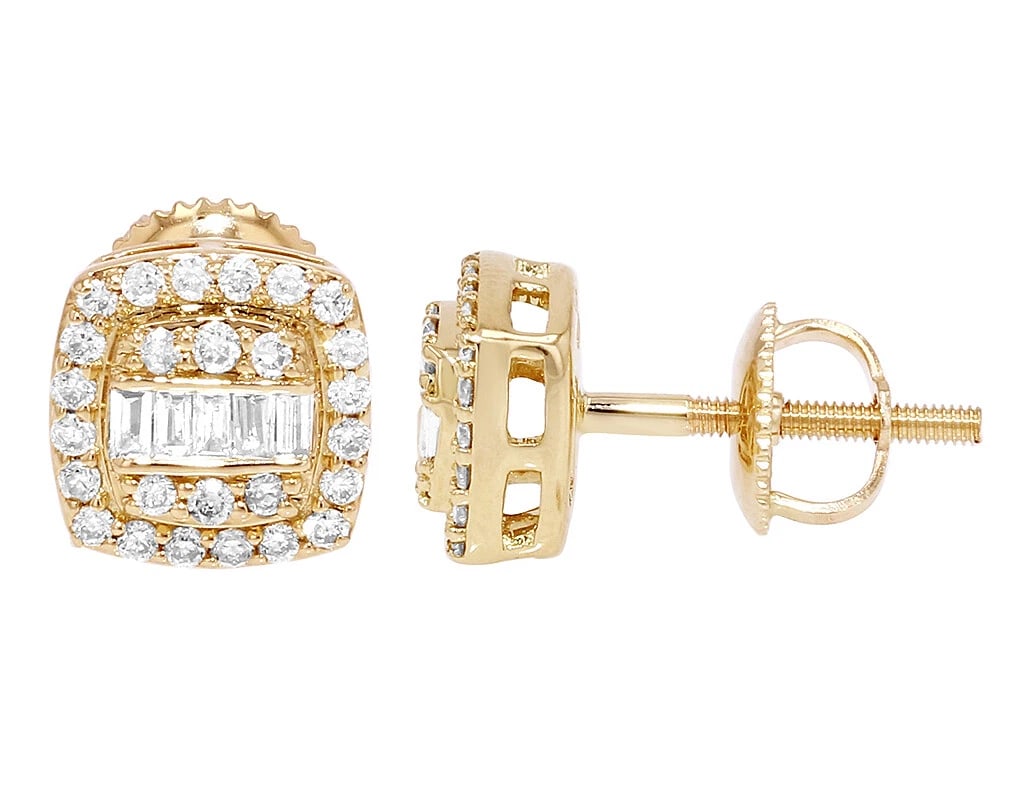 SQUARE BAGUETTEREAL DIAMOND EARRINGS 14K YELLOW GOLD (1 of 4)