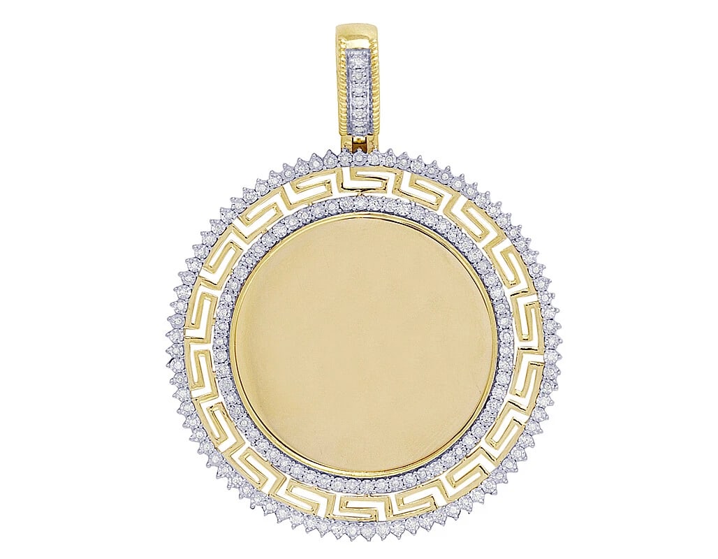 10K YELLOW GOLD REAL DIAMOND GREEK PENDANT: 10K Yellow Gold Real Diamond Greek Pendant Brand: None Type: Pendant Material: 10k Yellow Gold Main Stone/Creation Natural Color: Yellow Gold Size: Dimension 2.5" Accessories: None Accesso
