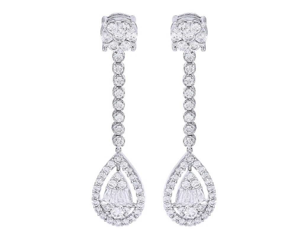 LADIES PEAR SHAPED REAL DIAMOND TEAR DROP EARRINGS: Ladies Pear shaped Real Diamond Tear Drop Earrings Brand: None Type: Earring Material: 10k White Gold Color: White Gold Size: Dimension 1.6" Accessories: None Accessories Notice: When purc