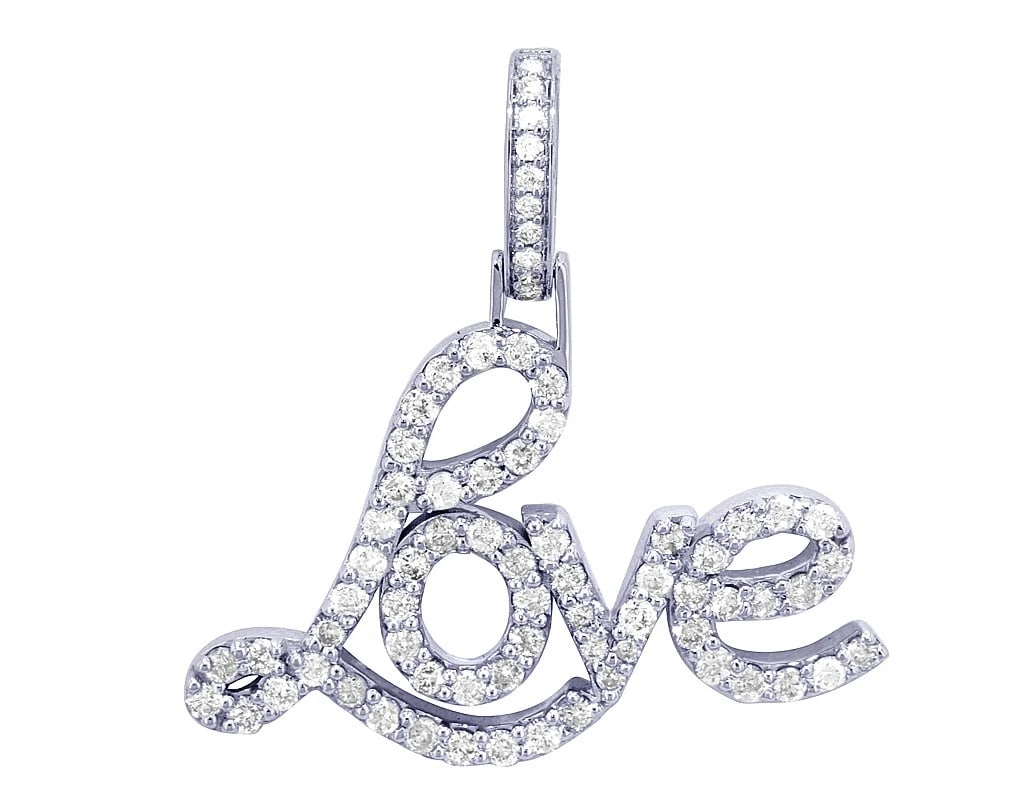 LOVE-LETTERS REAL DIAMOND PENDANT WHITE GOLD: Love-Letters Real Diamond Pendant White Gold Brand: None Type: Necklace Material: 10k White Gold Main Stone/Creation Natural Color: White Gold Size: Dimension L 1.3" W 1.2" H 2.8mm Accessories: N
