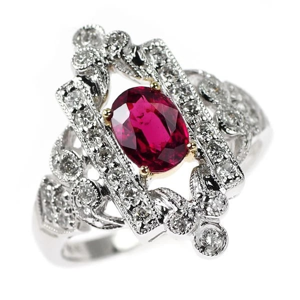 K18YG/ K18WG RUBELLITE DIAMOND RING: K18YG/ K18WG Rubellite Diamond Ring Brand: None Type: Ring Material: Metal Purity K18 Metal Gold Main Stone/Creation rubellite Color: None Size: 5.5 - 5.75 US Accessories: None Accessories