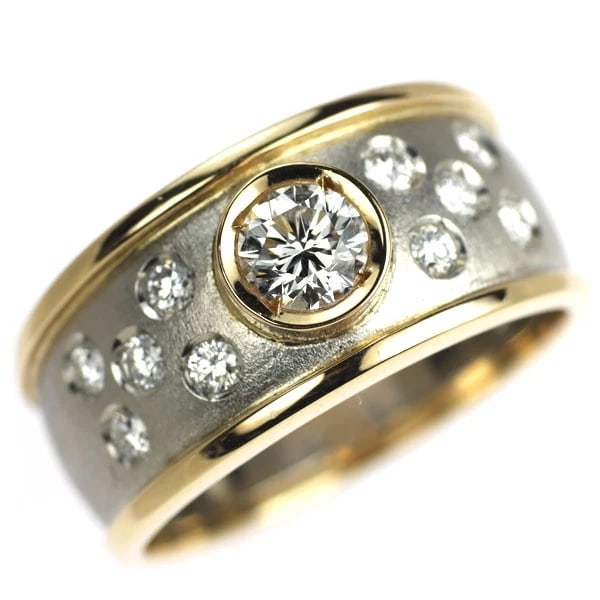 PT900/ K18YG DIAMOND RING: Pt900/ K18YG diamond ring Brand: None Type: Ring Material: Metal Purity K18 Metal Gold Main Stone/Creation Natural Color: Platinum Yellow Gold Size: 7.25 US Accessories: None Accessories