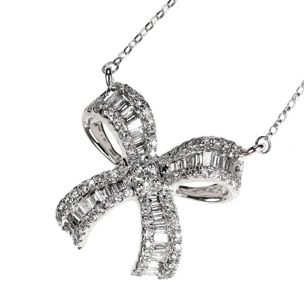 K18WG DIAMOND PENDANT NECKLACE: K18WG diamond pendant necklace Brand: None Type: Pendant Necklace Material: Metal Purity K18 Metal Gold Main Stone/Creation Natural Color: None Size: Necklace: Chain Length 42 Accessories: