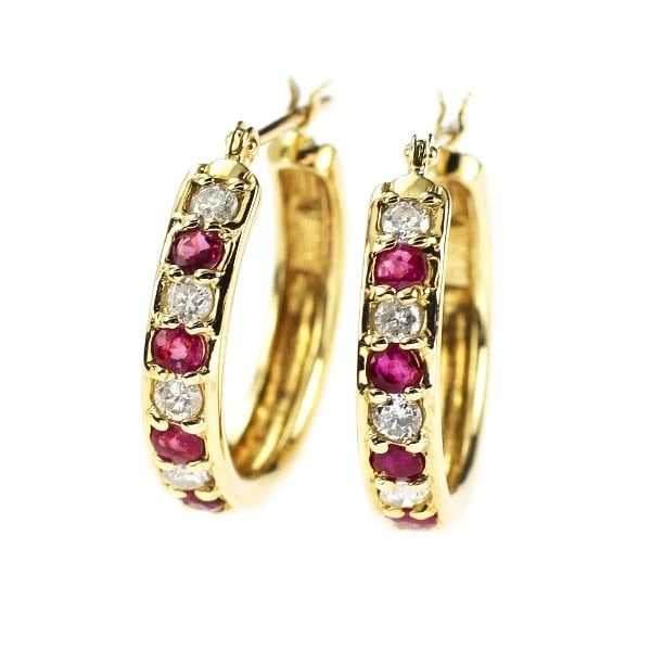 K18YG RUBY DIAMOND EARRINGS: K18YG ruby diamond earrings Brand: None Type: piercing Material: Metal Purity K18 Metal Gold Main Stone/Creation Ruby Color: Yellow Gold Size: None Accessories: None Accessories Notice: Wh