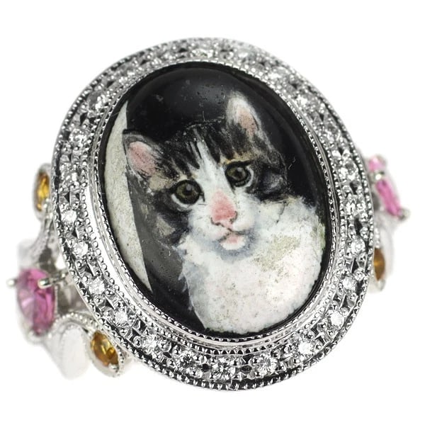 EMAILLE/K18WG COLOR SAPPHIRE DIAMOND RING: Emaille/K18WG color sapphire diamond ring Brand: None Type: rings Material: K18WG Color: WG Size: 6.25 - 6.5 Accessories: None Accessories Notice: When purchasing pre-owned goods, please