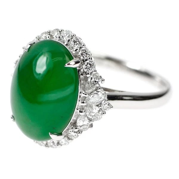 K18WG JADE/JADE DIAMOND RING - 2