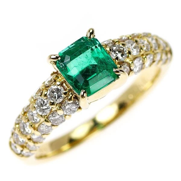 K18YG EMERALD DIAMOND RING: K18YG Emerald Diamond Ring Brand: None Type: rings Material: K18YG Color: YG Size: 5.5 - 5.75 Accessories: None Accessories Notice: When purchasing pre-owned goods, please refer to the photos