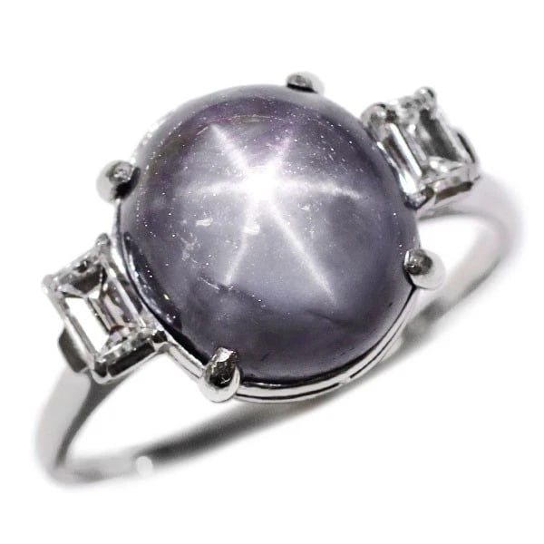 PT800 STAR SAPPHIRE DIAMOND RING: Pt800 star sapphire diamond ring Brand: None Type: rings Material: Pt800 Color: Pt Size: 5.5 - 5.75 Accessories: None Accessories Notice: When purchasing pre-owned goods, please refer to the