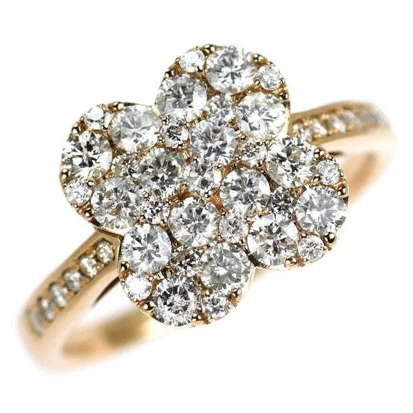 K18PG CLOVER DIAMOND RING: K18PG clover diamond ring Brand: None Type: Ring Material: Metal Purity K18 Metal Gold Main Stone/Creation Natural Color: Pink Gold Size: 7.5 US Accessories: None Accessories Notice: When