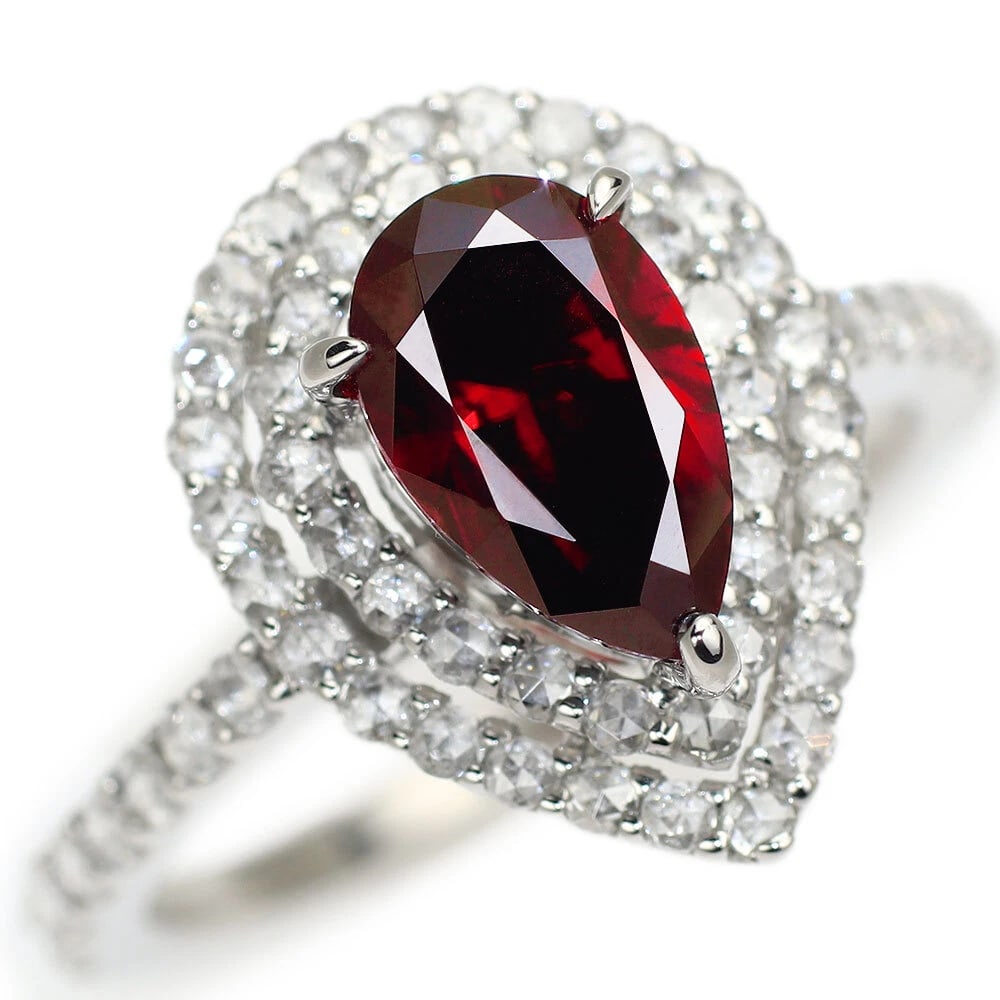 PT950 RARE RED CATHARITE ROSE CUT DIAMOND RING: Pt950 Rare Red Catharite Rose Cut Diamond Ring Brand: None Type: Ring Material: Metal Purity None Metal Pt950 Main Stone/Creation None Color: None Size: 6 US Accessories: None Accessories