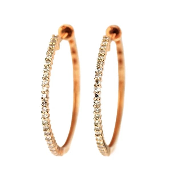 K18PG DIAMOND HOOP EARRINGS: K18PG DIAMOND HOOP EARRINGS Brand: None Type: piercing Material: K18PG Color: PG Size: Length/Width/Diameter27.0 Accessories: None Accessories Notice: When purchasing pre-owned goods, please