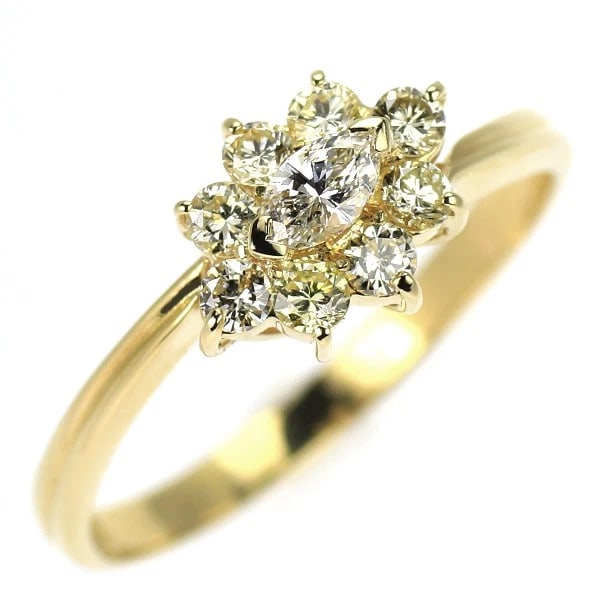 K18YG DIAMOND RING: K18YG diamond ring Brand: None Type: rings Material: K18YG Color: YG Size: 5.5 - 5.75 Accessories: None Accessories Notice: When purchasing pre-owned goods, please refer to the photos of the