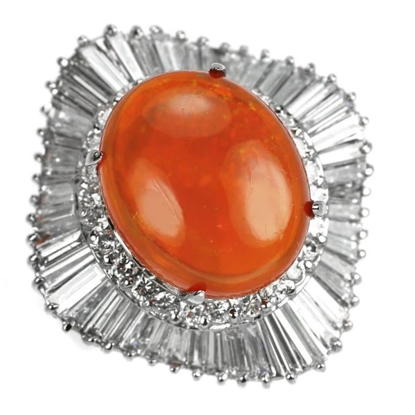 PT900 FIRE OPAL DIAMOND RING: Pt900 fire opal diamond ring Brand: None Type: rings Material: Pt900 Color: PT Size: 6.25 - 6.5 Accessories: None Accessories Notice: When purchasing pre-owned goods, please refer to the p