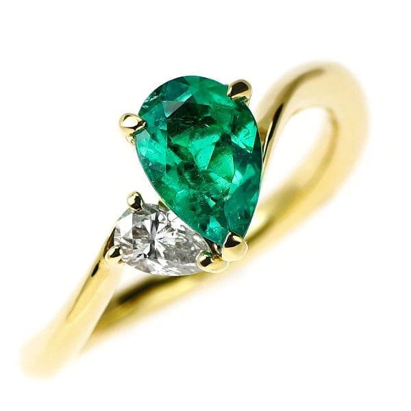 K18YG PEAR SHAPE EMERALD DIAMOND RING: K18YG Pear Shape Emerald Diamond Ring Brand: None Type: rings Material: K18YG Color: YG Size: 4.75 - 5 Accessories: None Accessories Notice: When purchasing pre-owned goods, please refer t