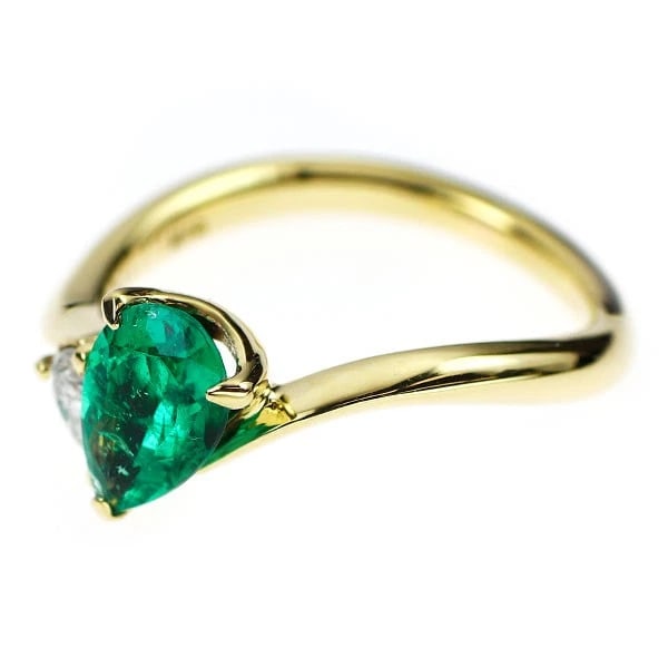 K18YG PEAR SHAPE EMERALD DIAMOND RING - 2