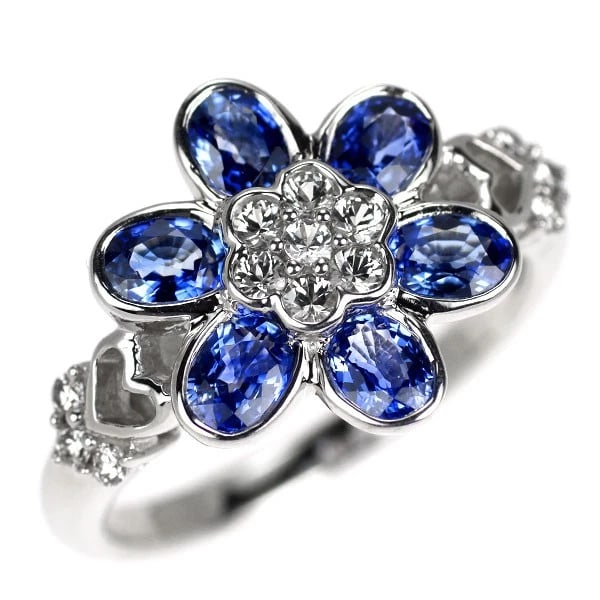 K18WG SAPPHIRE DIAMOND RING FLOWER: K18WG sapphire diamond ring flower Brand: Outlet Type: ring Material: K18WG Color: WG Size: 5.5 - 5.75 Accessories: None Accessories Notice: When purchasing pre-owned goods, please refer to