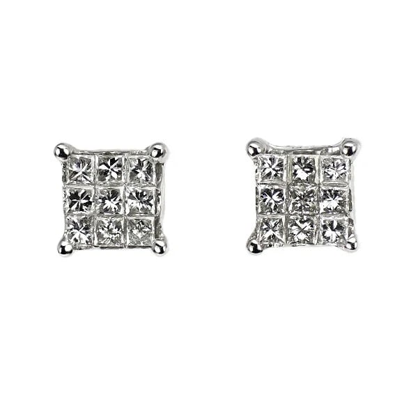 K18WG MYSTERY SETTING DIAMOND EARRINGS: K18WG Mystery Setting Diamond Earrings Brand: None Type: piercing Material: K18WG Color: WG Size: Length/Width/Diameter5.3 Width/Thickness5.3 Accessories: None Accessories Notice: When
