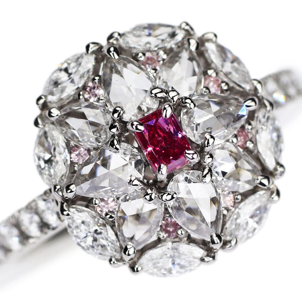 PT950 NATURAL RED DIAMOND ROSE CUT RING: Pt950 Natural Red Diamond Rose Cut Ring Brand: None Type: Ring Material: Metal Purity None Metal Pt950 Main Stone/Creation Natural Color: None Size: 6 US Accessories: None Accessories Noti