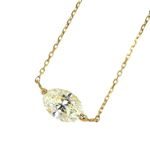 K18YG MARQUISE CUT DIAMOND PENDANT NECKLACE: K18YG Marquise Cut Diamond Pendant Necklace Brand: None Type: Pendant Necklace Material: Metal Purity None Metal K18YG Main Stone/Creation Natural Color: None Size: Chain Length: 41 