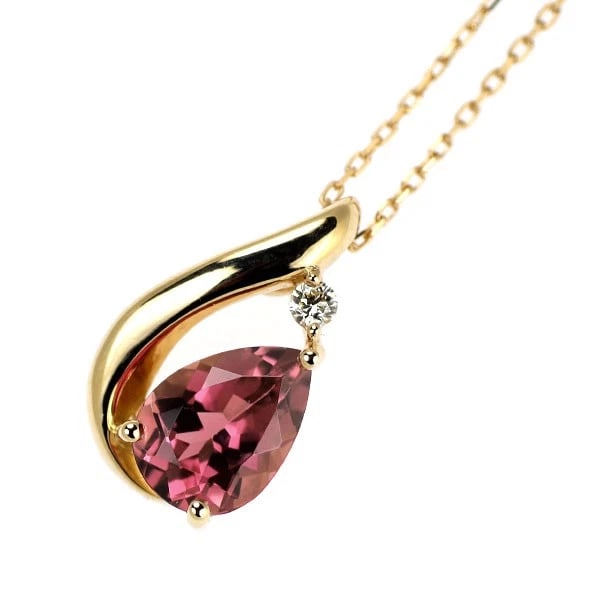 K10YG PINK TOURMALINE DIAMOND PENDANT NECKLACE: K10YG pink tourmaline diamond pendant necklace Brand: None Type: pendant necklace Material: K10YG Color: YG Size: Necklace: Chain Length 40 Length/Width/Diameter12.6 Width/Thickness7.6 
