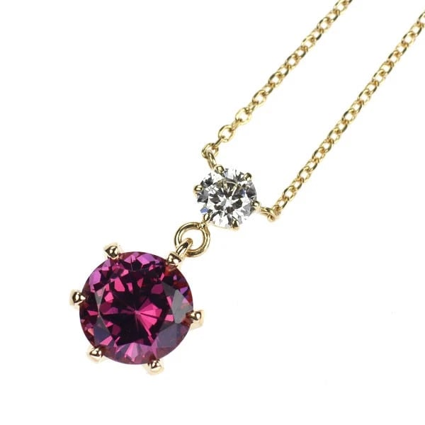 K18YG GARNET DIAMOND PENDANT NECKLACE: K18YG Garnet Diamond Pendant Necklace Brand: None Type: pendant necklace Material: K18YG Color: YG Size: Necklace: Chain Length 40 Length/Width/Diameter14.1 Width/Thickness7.2 Accessories: