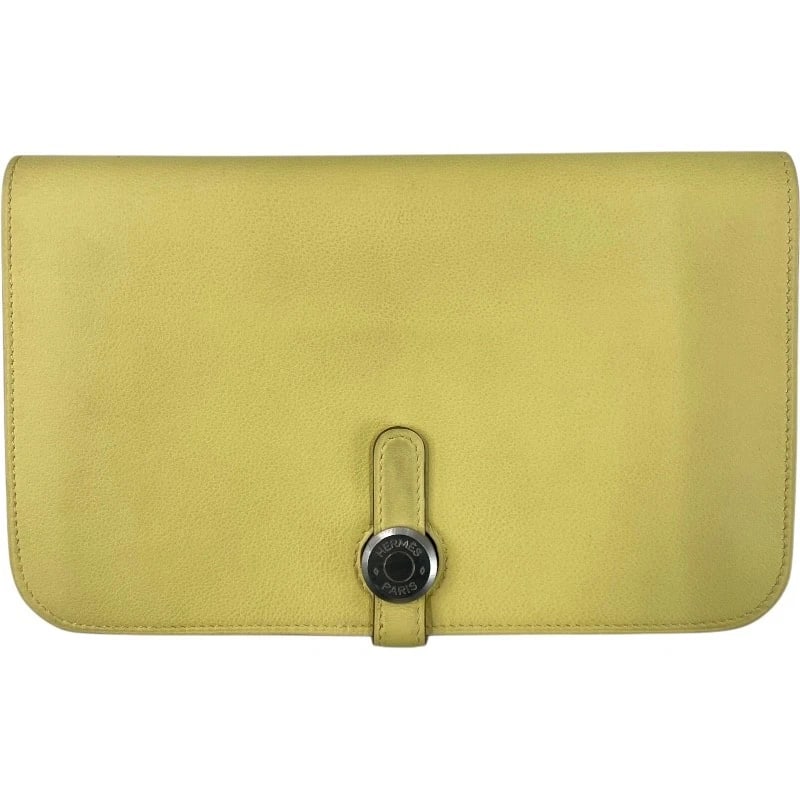 HERMES DOGON GM PURSE: HERMES Dogon GM purse Brand: HERMES Type: purse Material: Swift Color: Jaune Poussin SVHardware Size: W7.9 x H4.9x D0.6inch Accessories: None Accessories Notice: When purchasing pre-owned