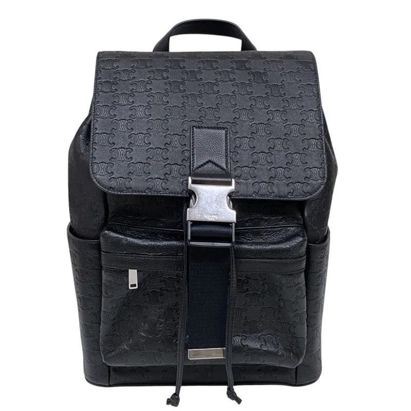 CELINE TRIOMPHE BACKPACK BACKPACK: CELINE Triomphe Backpack Backpack Brand: CELINE Type: Backpack Â· Daypack Material: embossed scarf Color: black Size: W11.0 x H14.6x D5.5inch Accessories: None Accessories Notice: When pur