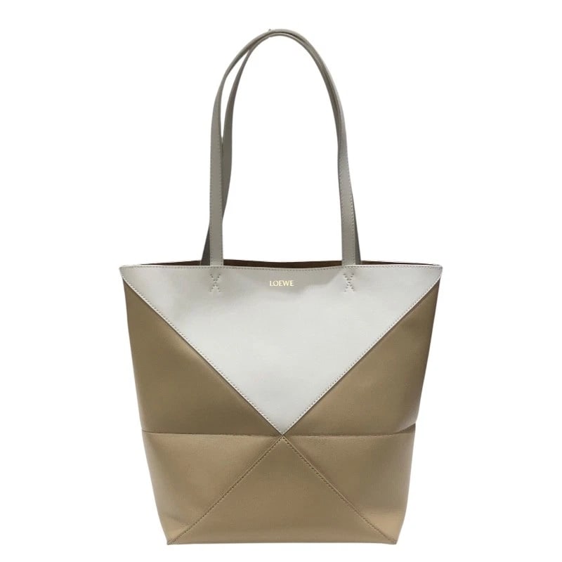 LOEWE PUZZLE FOLD TOTE TOTE BAG: LOEWE Puzzle Fold Tote Tote Bag Brand: LOEWE Type: Tote Bag Material: Calfskin Color: Ivory/Beige Size: W10.0 x H12.4x D5.7inch Accessories: None Accessories Notice: When purchasing pre-owned