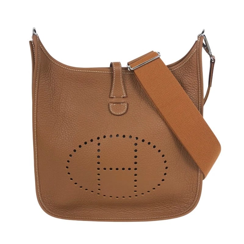 HERMES EVELYN 3PM SHOULDER BAG: HERMES Evelyn 3PM Shoulder Bag Brand: HERMES Type: Shoulder Bag Material: Taurillon Clemence Color: Gold SilverHardware Size: W11.4 x H12.2x D2.4inch Shoulder:35.4inch Accessories: None