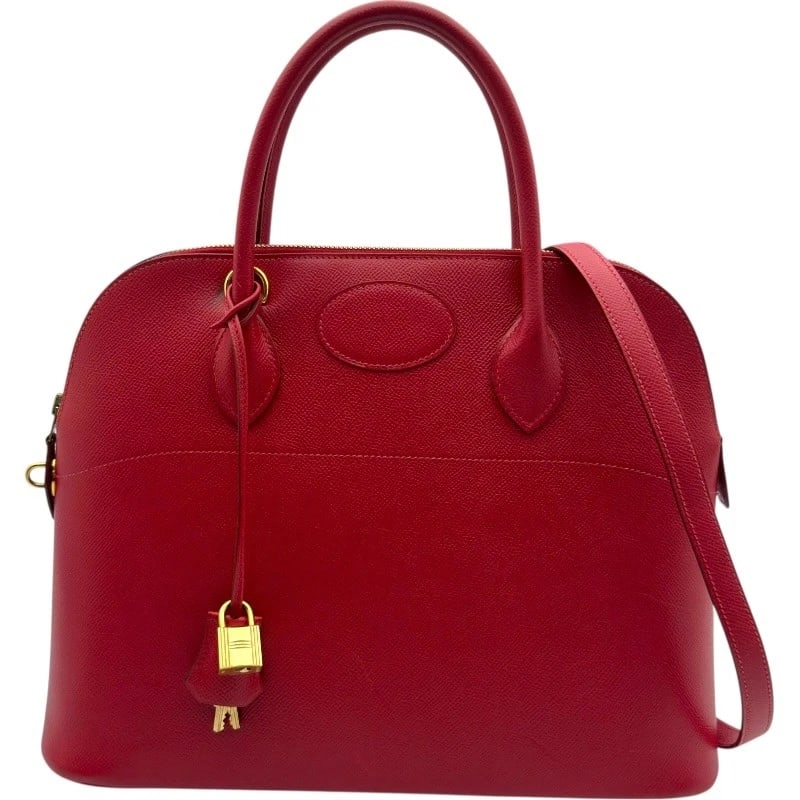 HERMES BORED 35 ?HANDBAG: HERMES Bored 35 ?Handbag Brand: HERMES Type: Handbag Material: Courchevel Color: Rouge Kazak Gold Hardware Size: W13.8 x H10.6x D5.5inch Shoulder:35.4inch Accessories: None Accessories